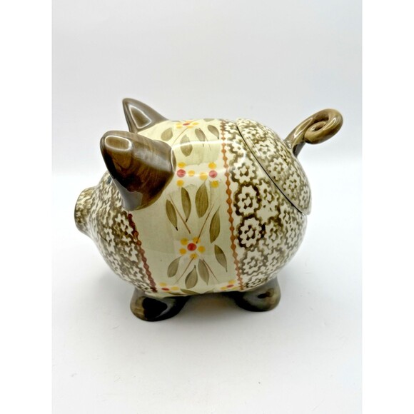 Temptations Old World Green Pig Spice Tea Jar Canister with Lid Stoneware - Picture 4 of 12
